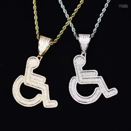 Colares pendentes gelados para cadeira de rodas desabilitados colar de rodas de rodas douradas cor prata bling cz cristal hip hop cadeia para homens mulheres morr22