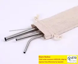 Özelleştirilmiş Torba Paketleme Yeniden Kullanılabilir Paslanmaz Çelik İçme Samanları Temizleme Fırçası ile Metal Pipetler