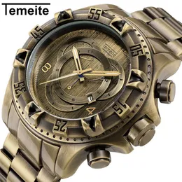 Temeite Mens Watches Top Bronzed Style Style Steel Steel Show