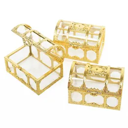 Wrap 10Pcs Golden Treasure Chest Candy Boxes Jewelry Storage Plastic Snack Packaging Gift Box for Birthday Wedding Party Decorations 0207