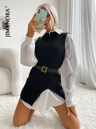 Kvinnors västar Jim Nora kvinnor ärmlös rund hals Soild Color Long Knit tröja VEST Damer Lossa Pullover Fashion Office Wear Casual 230207