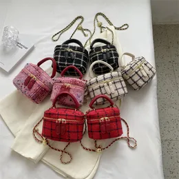 Children plaid handbags fashion girls metals ball chain single shoulder bags kids messenger cosmetics bag Z0012