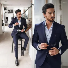 Ternos masculinos do noivo azul marinho noivo Tuxedos Groomsmen Jantar de festa de casamento Men mais recentes projetos Man 2 PC (gravata das calças de jaqueta)