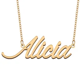 Alicia Nazwa Naszyjnik spersonalizowany dla kobiet litera czcionka Tag ze stali nierdzewnej złoto i srebrne dostosowana biżuteria naszyjnik