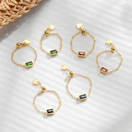 Küme halkaları Amaiyllis 14k altın moda renkli kristal işaret parmak halkası çekme, sevgililer için ayarlanabilir zincir mücevher