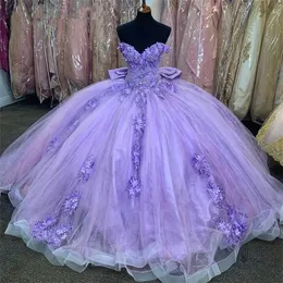 Lavender Quinceanera Dress 2023 z kwiatami łuków aplikacje kryształy księżniczka sweet 16 suknia balowa vestidos de 15 anos niestandardowy