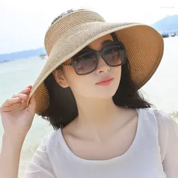 Chapéus de aba larga primavera no verão de palha de palha bap bap dobrable large sun praia para mulheres elob22