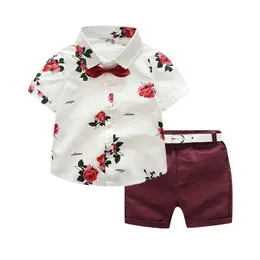 Kid Clothes Children's Sets Toddler Baby Boy Gentleman Suit Rose Bow Tie T-shirt Shorts Pants Outfit Set Vetement Enfant 2020245N