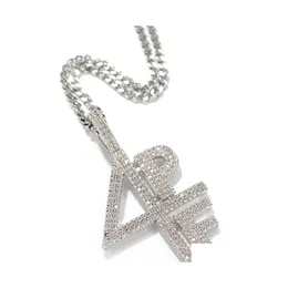 Подвесные ожерелья Золото сетки с колье 4PF Iced Out лабораторная буква буквы DJ Rapper Jewelry Street Style Chain 740 T2 Drop Dht3g