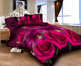 مجموعات الفراش 2023 King Duvet 4 PCS Red Rose Sheets Covers Coves 200x230cm 3pcs Set 3D Stereo Home Binens 258a