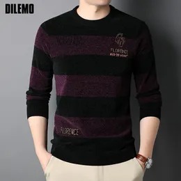 Men's Sweaters DILEMO Knit Crew Pullover Men Top Quality Thick Warm Autum Fashion Brand Solid Striped Sweater Winter Casual Mens Clothes 230206