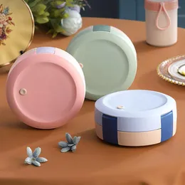 Set di stoviglie Scatola da pranzo in acciaio inossidabile per bambini Microonde Rotondo Macaron Colore Cartoon Bambini Picnic Bento Stoccaggio termico