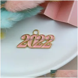 Charms 20Pcs/Lot Year Number Drip Oil 2022 Enamel Pendant Diy Necklace Bracelet For Jewelry Making Accessories Drop Delivery Finding Dhv4B