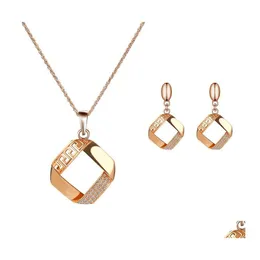 Ohrringe Halskette Europa Hochzeit Party Casual Schmuck Set Womens Square Rhinstone Anhänger Halsketten Drop Lieferung Sets DHN9R