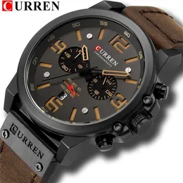 CURREN New Fashion Mens Watches Top Big Dial Quartz Watch Leather Waterproof Sport Chronograph Watch Men1271d