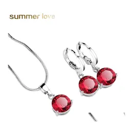 Pendant Necklaces Trendy Sliver Gold Red Copper Long Crystal Jewelry Sets For Woman Charm Pendants Necklace Earrings Elegant Wedding Dhurg