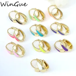 Hoopörhängen Vintage Geometric Emamel Gold Earring for Women Mini Colorful Cherry Brinco Jewelry Huggie