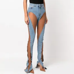 Jeans da donna Y2k Moda Denim Vita alta Spirale Scava fuori Maglia Prospettiva da cowboy Pantaloni Cucitura a fessura 2023 Streetwear 230206