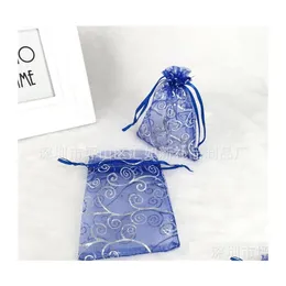 Mücevher Torbaları Çanta Vine Desen 9x12cm Karışık Organza Düğün Partisi, Noel Mor Mavi Pembe Sarı Siyah Dstring 14 Drop Dhwif