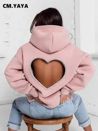 Erkek Hoodies Sweatshirts CM Yaya Moda Kadınlar Elmas Birleştirme Tatlı Aşk Kesme Açık Uzun Kollu Kalın Sıcak Büyük Boyut Edinme Kapşonlu Sweatshirt 230105