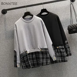 Womens Hoodies Sweatshirts Sweatshirts Women Patchwork Plaid Korean Style Long Sleeve Oneck Fashion Allmatch Sporty Street Wear Chic Cozy Arrival Ins 230207