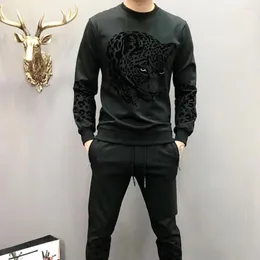 Männer Trainingsanzüge 2023 Survêtement Homme Schwarz Männer Set Casual Leopard Kopf Tier Gedruckt Herren Trainingsanzug 2 Stück Sweatshirt Und Hosen anzug