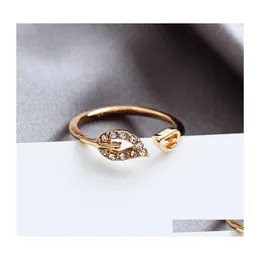 Br￶llopsringar Sier Gold Love Ring With Diamante Leaf Fashion Justerbart k￤rleksfullt hj￤rta f￶r m￤n Kvinnor Party Drop Delivery Jewelry DHGNQ