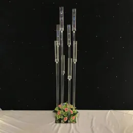 Akrilik şamelabra 8 başlık kolları şam tutucular düğün masası merkez parçası çiçek standı tutucu şamdan parti ev dekor226y