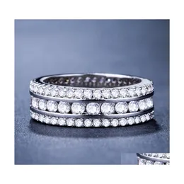 Обручальные кольца Пара группы кольцо с круглым блестящим белым каналом CZ Установка модных украшений в корейском стиле для женщин.