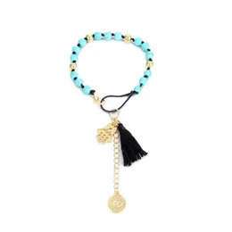 L￤nkkedja turkosa fl￤tat rep tassel hand palm pendell