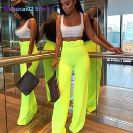 سروال نسائي Capris Toplook Neon Wide Leg Pants Summer Women High Weist Weist Streetwear Festival Brouts Soulding Black Clother Office Ladies Belt 020723H