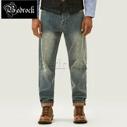 Men s byxor mbbcar 13 5oz vintage råa denim byxor blå randiga byxor för män hantverk tvättad last retro amekaji blyerts 749 230207