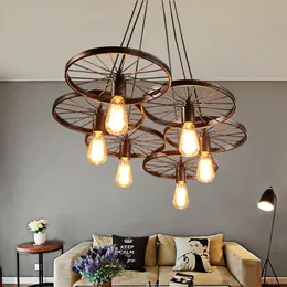 Pendant Lamps Vintage Wheel Lights Edison Light Fixtures Modern Flush Mount Lighting Adjustable Hanging Wire Length For HomePendant