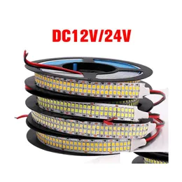 LED -remsor 480LEDS/M Strip 2835 SMD 12V 24V 2400LEDS DUBBEL RAD flexibelt band repbelysning Drop Delivery Lights Holiday Dh67f