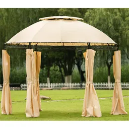 U-style Outdoor Gazebo Steel Fabric Round Soft Top Gazebo Outdoor Patio Dome Gazebo with Removable Curtains MX212732AAA