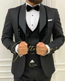 Kostiumy męskie Blazers Homme Mariage formalny moda czarne szczupłe garnitury dla mężczyzn 3 sztuki garnitur ślubny Tuxedo najnowszy projekt spodni 230207