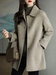 Kvinnor stickar Tees Woolen Coat Slim Fashion Office Lady Square Collar Single Breasted Winter Coats for Women Widewaisted Pocket Black Coat 230207