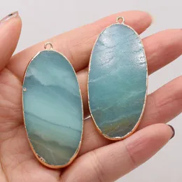 Pendanthalsband Amazonite Natural Stone Gem Long Oval Gold Plated Craft Jewelry MakingDiy Necklace Earring Accessories Gift Party25x53mm