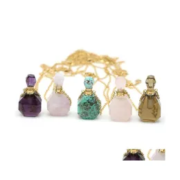 Charms Natural Obsidian Facetted Per Bottle Pendants Halsband Pink Tourmaline Quartz Essential Oil Diffuser Vial Jewely 23 D3 Drop DHG0Y