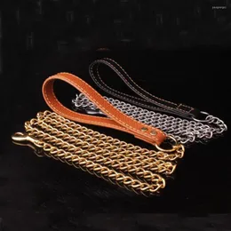 Catene 9mm moda guinzaglio per cani in pelle marrone nero guinzaglio per cani in acciaio inossidabile color argento / oro catena a maglia cordolo per camminare in esecuzione 9 "