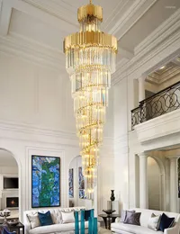 Люстры Большой современный хрустальная люстра многоэтажная лестница светло-золотая роскошная эль-лобби в помещении освещение