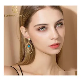 Dangle Chandelier Fashion Gold Color Double Hollow Big Waterdrop Earrings Girl Girl Small Round Crystal Drop Jewelry Wholesal Dhilc