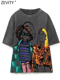 نساء Tshirt zevity الموضة على النقيض من اللون الفتيات طباعة قميص قميص أنثى أساسية أو رقبة قصيرة الأكمام قمم الترفيه الأنيقة T3069 230206