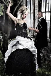 Vintage Schwarz -Weiß -Gothic -Hochzeitskleid Eine Linie Langes viktorianisches Korsett Brautkleider abnehmbarer Spitzenrock 2 in 1 Schatz ärmellose Frauen Maskerade Kee
