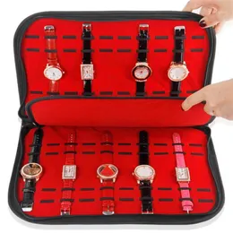 10 20 Grades Caixa de relógio de couro com zíper Velvet Wristwatch Display Storage Storage Tray Travel Jóias Pacoting Shelf Organizer1272V