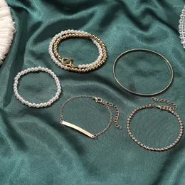 Strand Gioielli europei e americani Braccialetto di perline personalizzato in 5 pezzi Stile punk Catena di corda con fibbia OT multistrato di perle