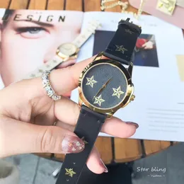 Modemarke Uhren für Frauen Dame Mädchen fünfzackigen Stern Biene Stil Lederband Quarz-Armbanduhr G78240M