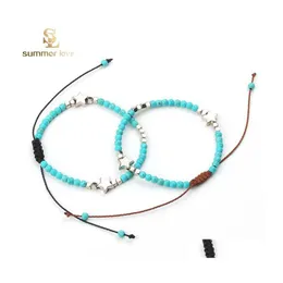 Link-Kette 4 mm Türkis Perlen Armband für Frauen Sier Farbe Stern CCB verstellbare Größe handgefertigt gewebt Modeschmuck Drop Lieferung Dhlrk