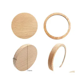 Party Favor Wood Small Round Mirror Portable Pocket Wooden Mini Makeup Wedding Gift Custom Logo Drop Delivery Home Garden Festive Su Dh3Cy