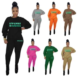 Tallas grandes S-5XL Mujeres Chándales Conjunto de dos piezas Diseñador 2023 Nuevas letras Ins Impreso Cuello redondo Suéter Pantalones Damas Sportwear 7 colores